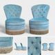 Paire de fauteuils crapaud capitonnés velours bleu vintage 1970