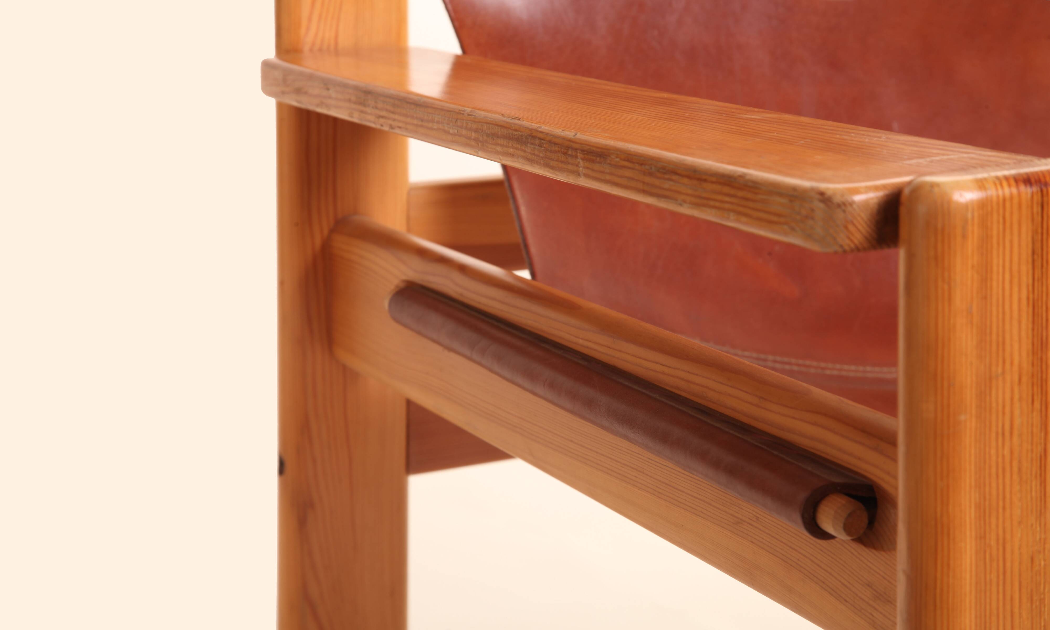 1960s armchair tan saddle leather pine wood swedish