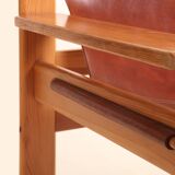 1960s armchair tan saddle leather pine wood swedish