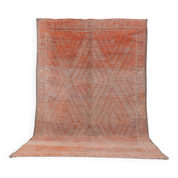 Tapis marocain vintage pêche 195 x 310 cm, tapis en laine orange, tapis boho berbère
