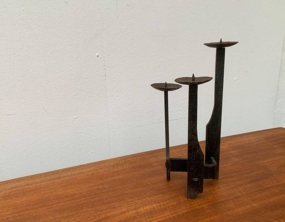 Mid-century brutalist wrought iron candlestick