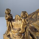 Sculpture Reine et Anges en terre cuite dorée