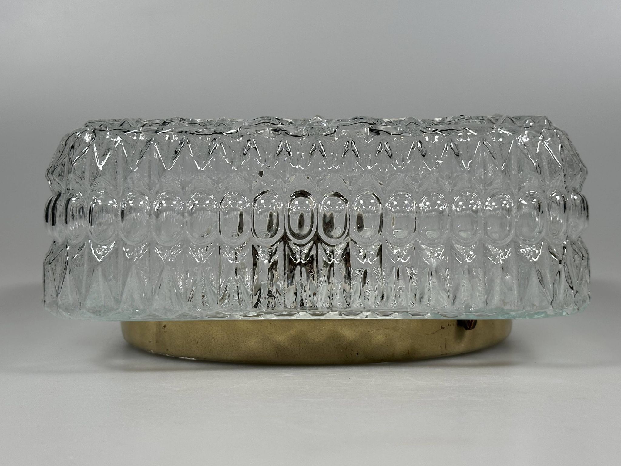 1960s 1970s Ceiling Lamp Flush Mount in Glass & Metal Space Age Design