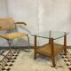Glass coffee table with oak triangle shape 1950 1960 vintage modernist
