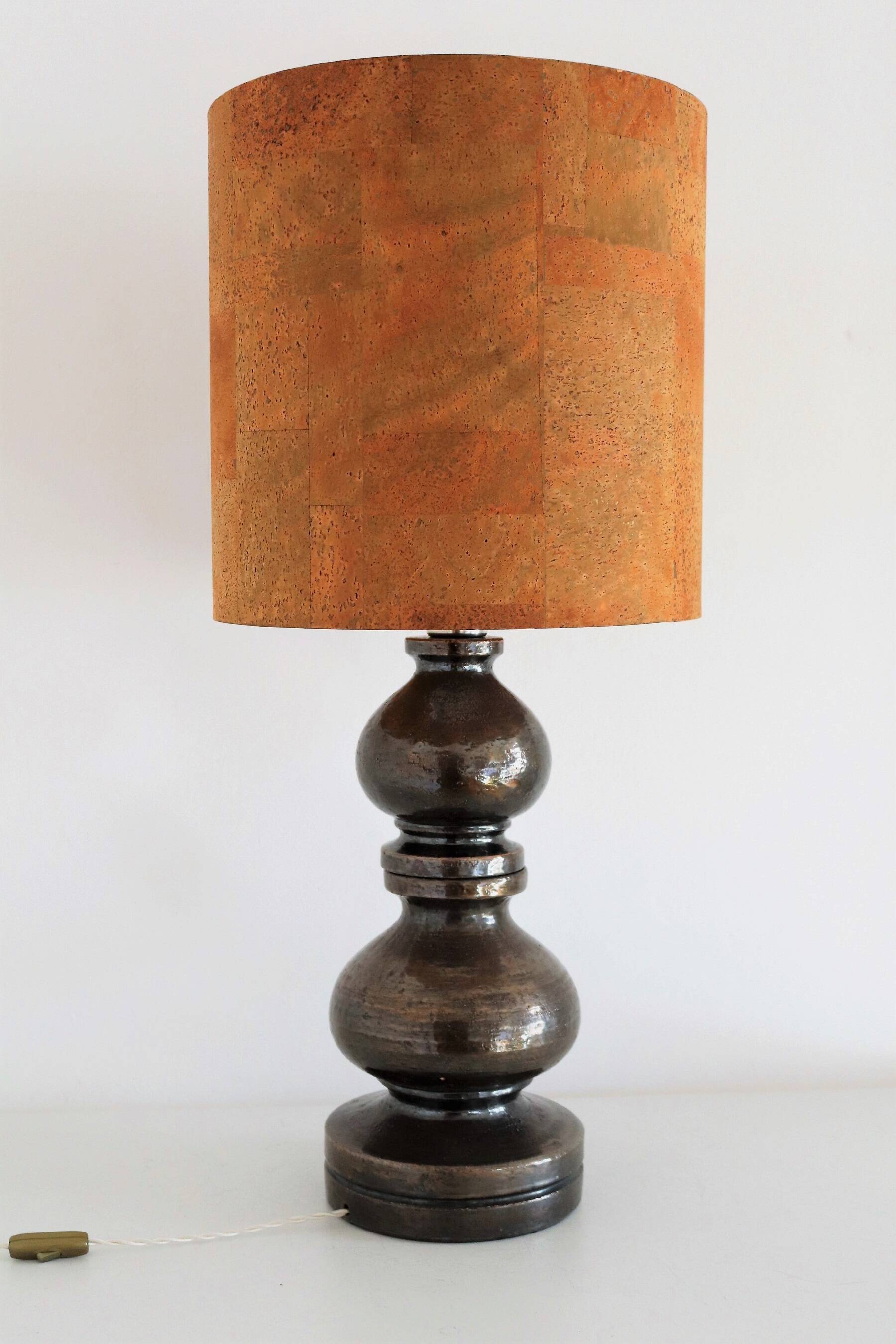 Italian Ceramic Table Lamp by Aldo Londi with Cork Lampshade, 1960
