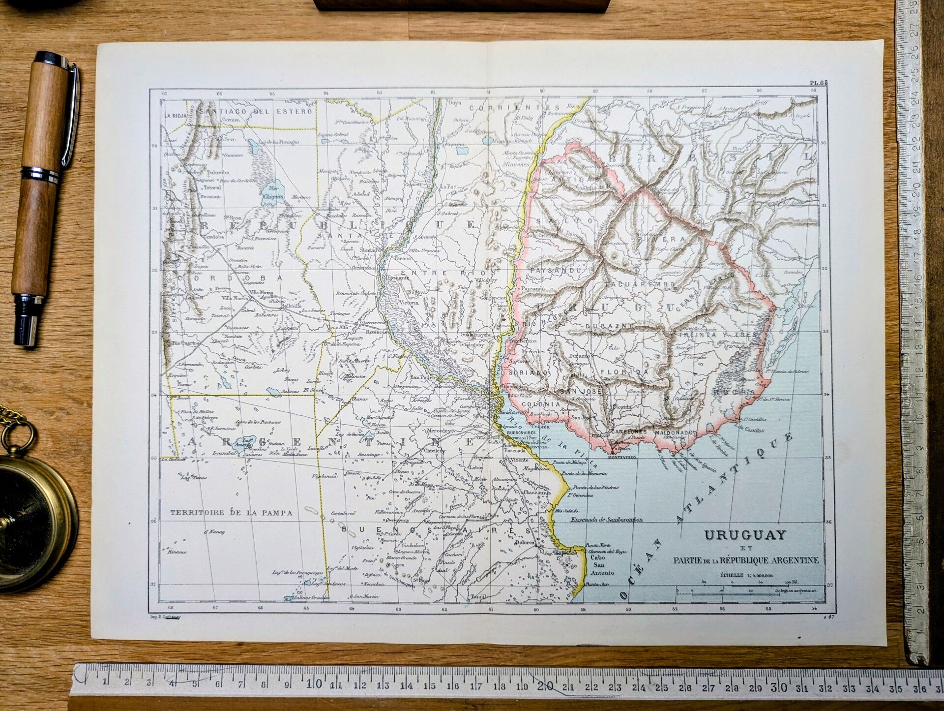 Uruguay, period map, 1887, Authentic.