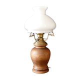 Vintage table lamp made of wood, opaline and brushed brass