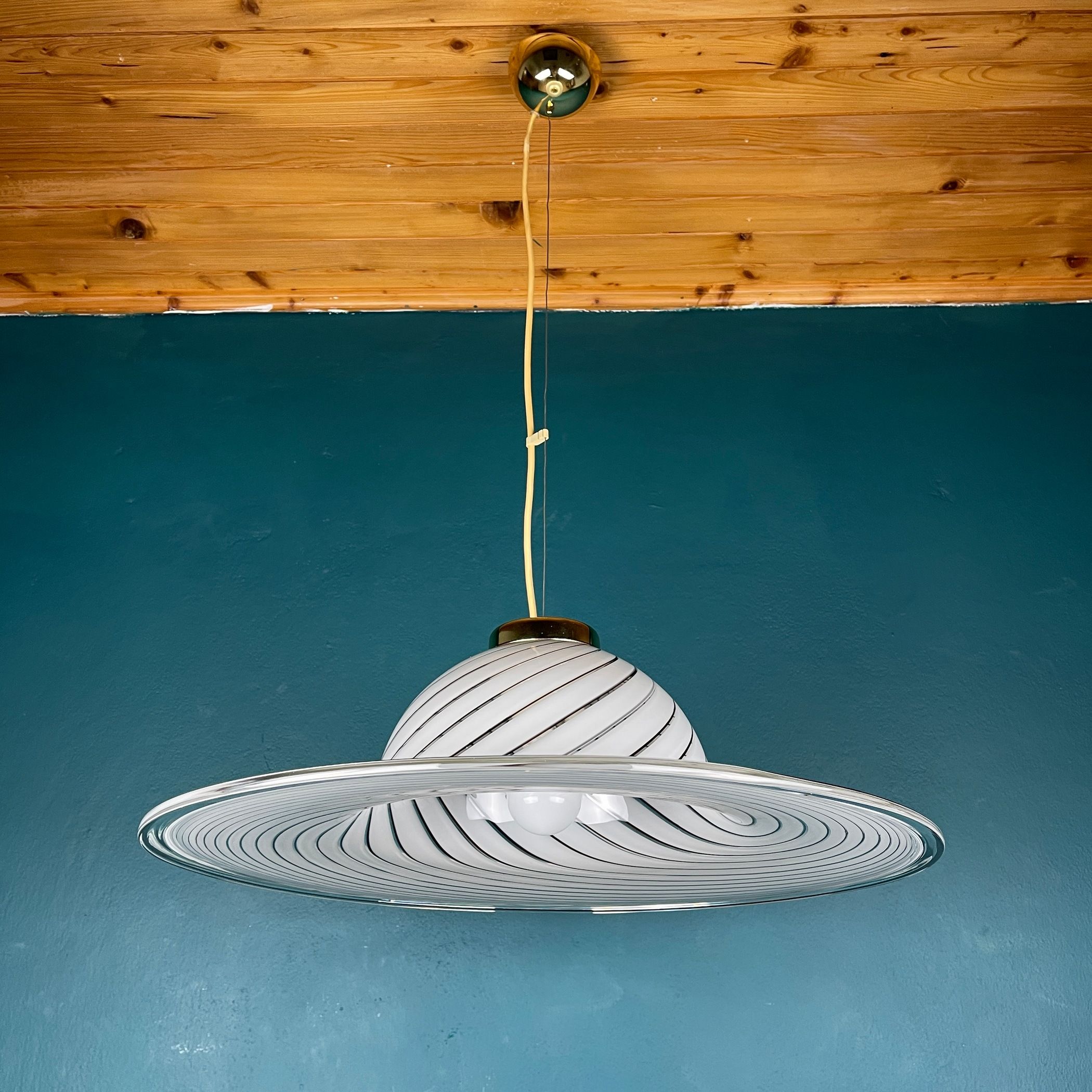 Classic swirl Murano glass pendant lamp Italy 1970s