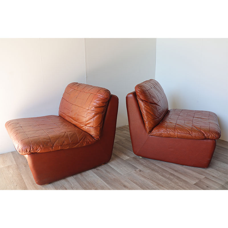 Pair of vintage 1970 patchwork leather heaters