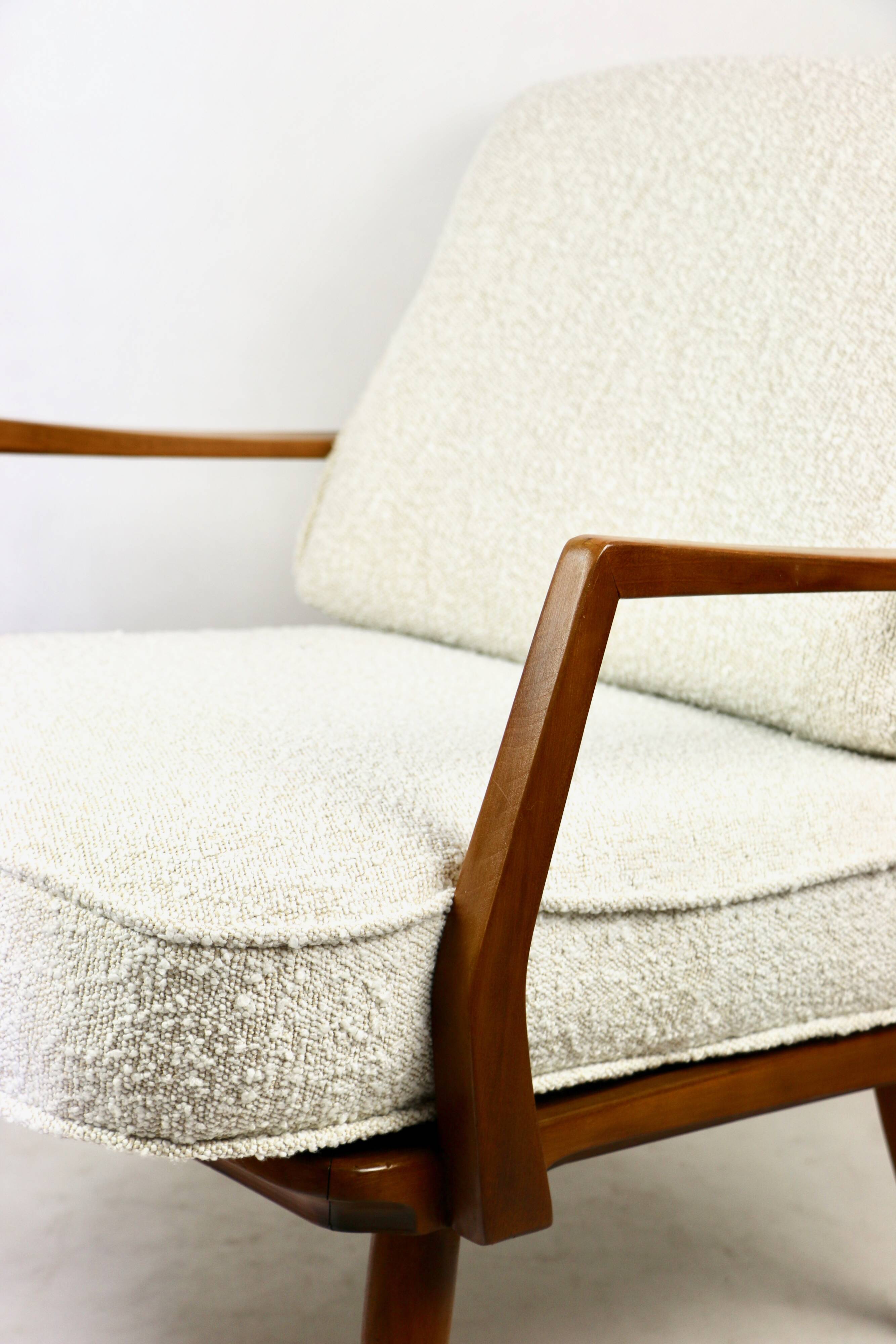 Club white ivory bouclé lounge chair, 1970s