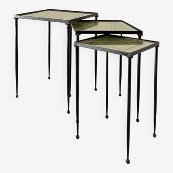 Suite of metal and glass nesting tables.