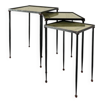 Suite of metal and glass nesting tables.