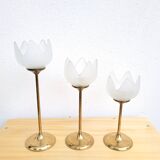 Set of 3 flower candle holders in gold-plated brass