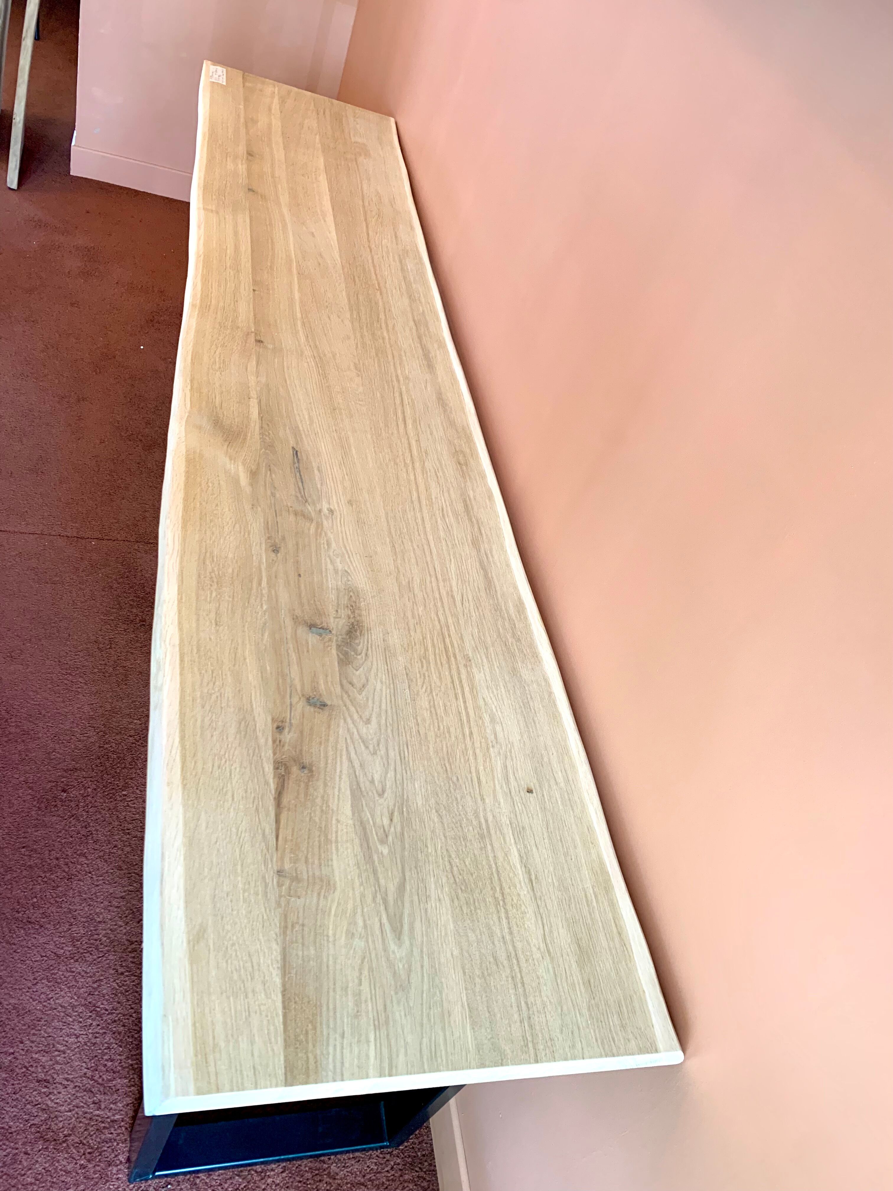 Console 3m x 50 cm solid oak and metal feet in U