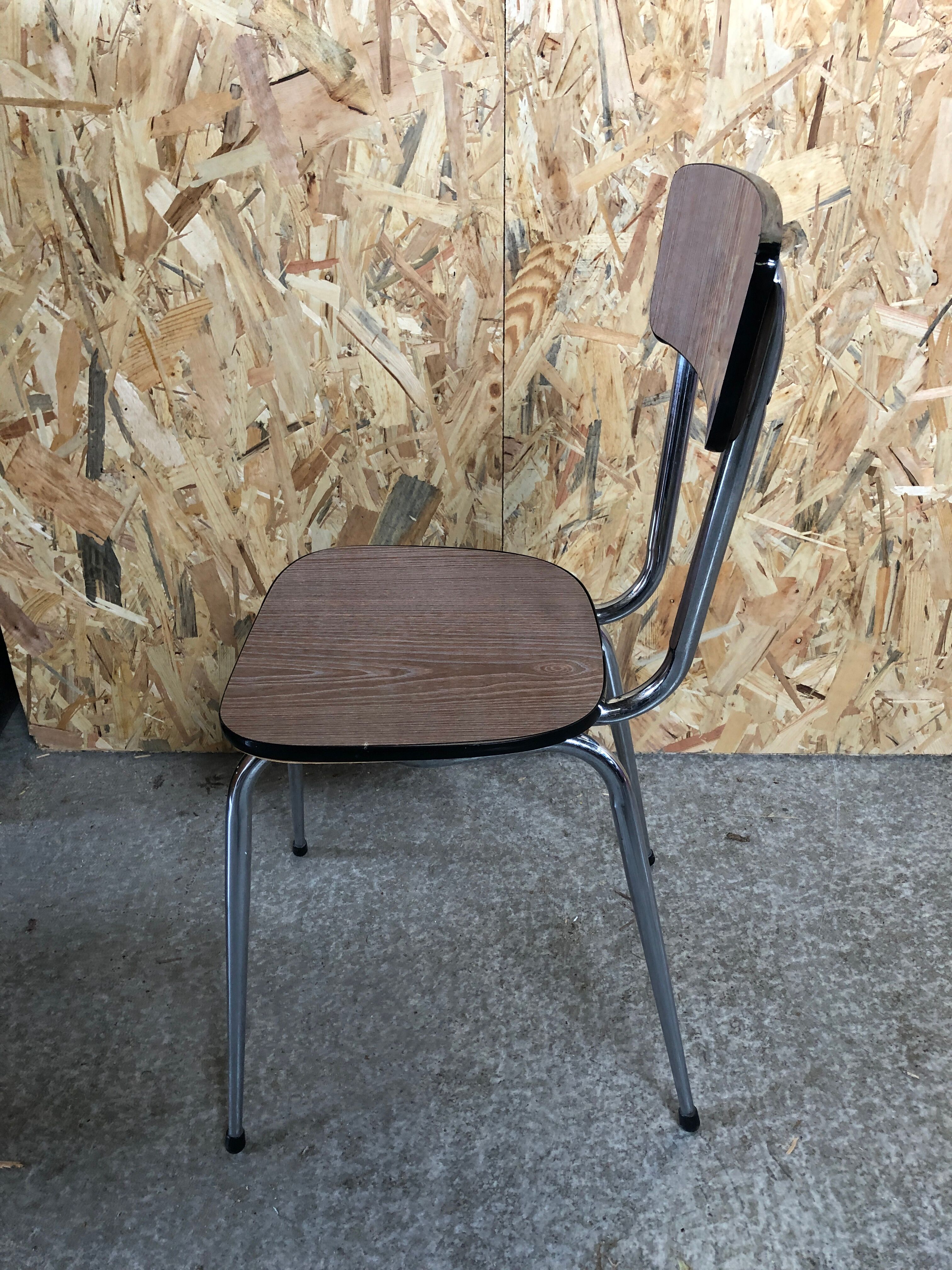 Old chair kitchen formica imitat° wood + feet compass metal chrome vintage