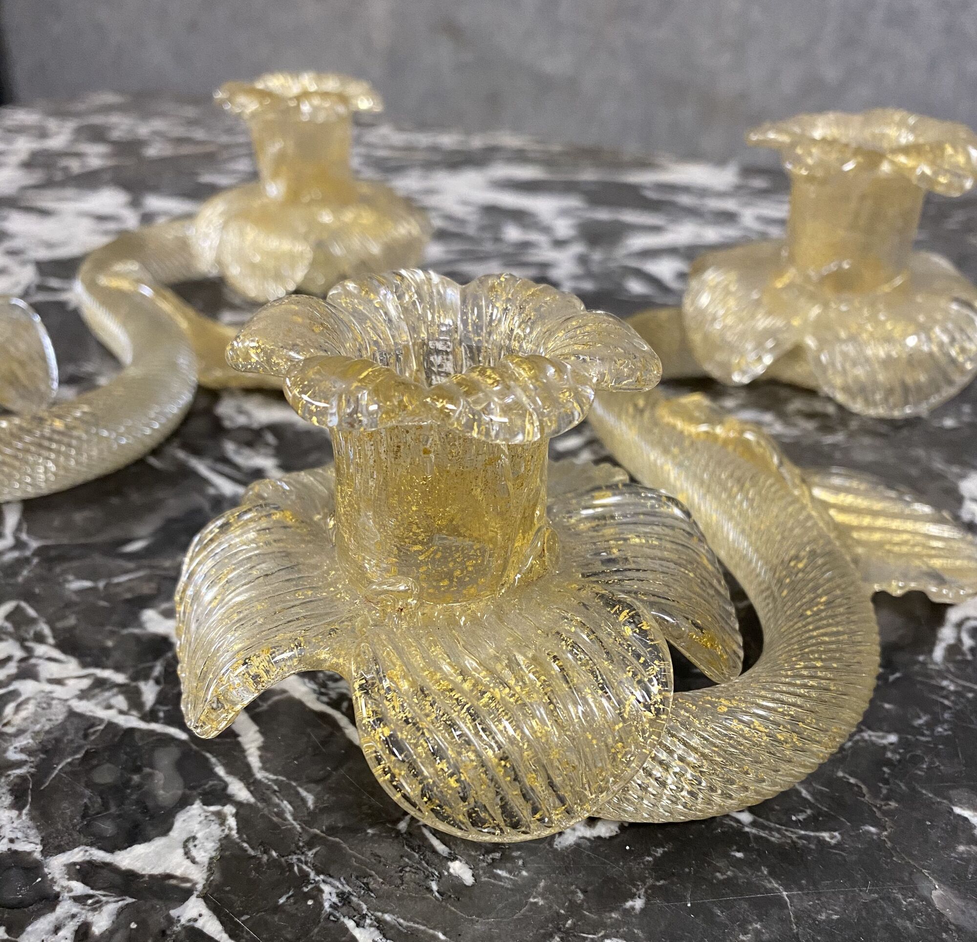 Pair of glass table candle holders circa 1960-1970