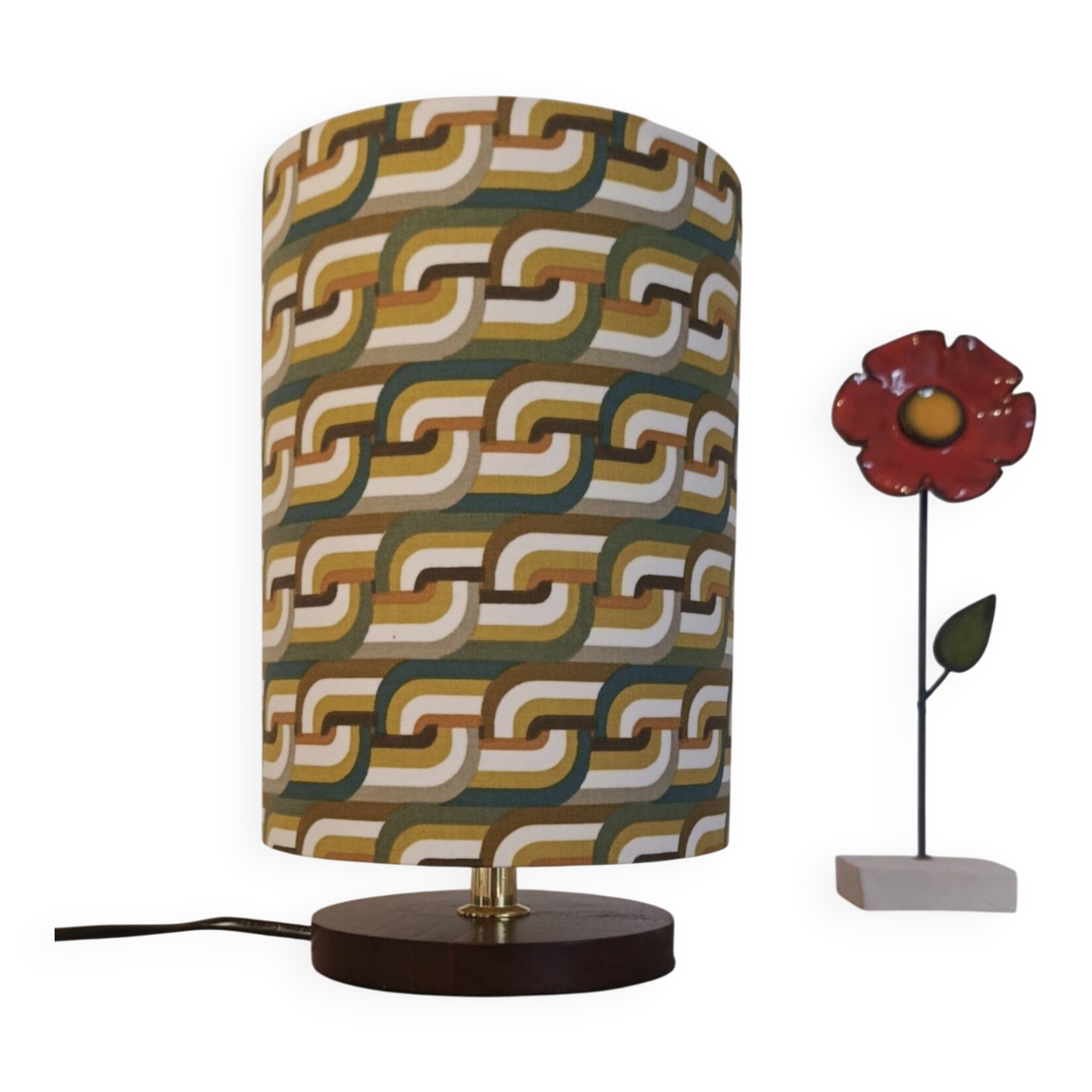 Vintage bedside lamp | psychedelic printed lampshade