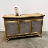 Italian Vintage Rattan And Bamboo Commode - Sideboard, Italy. 1970s.