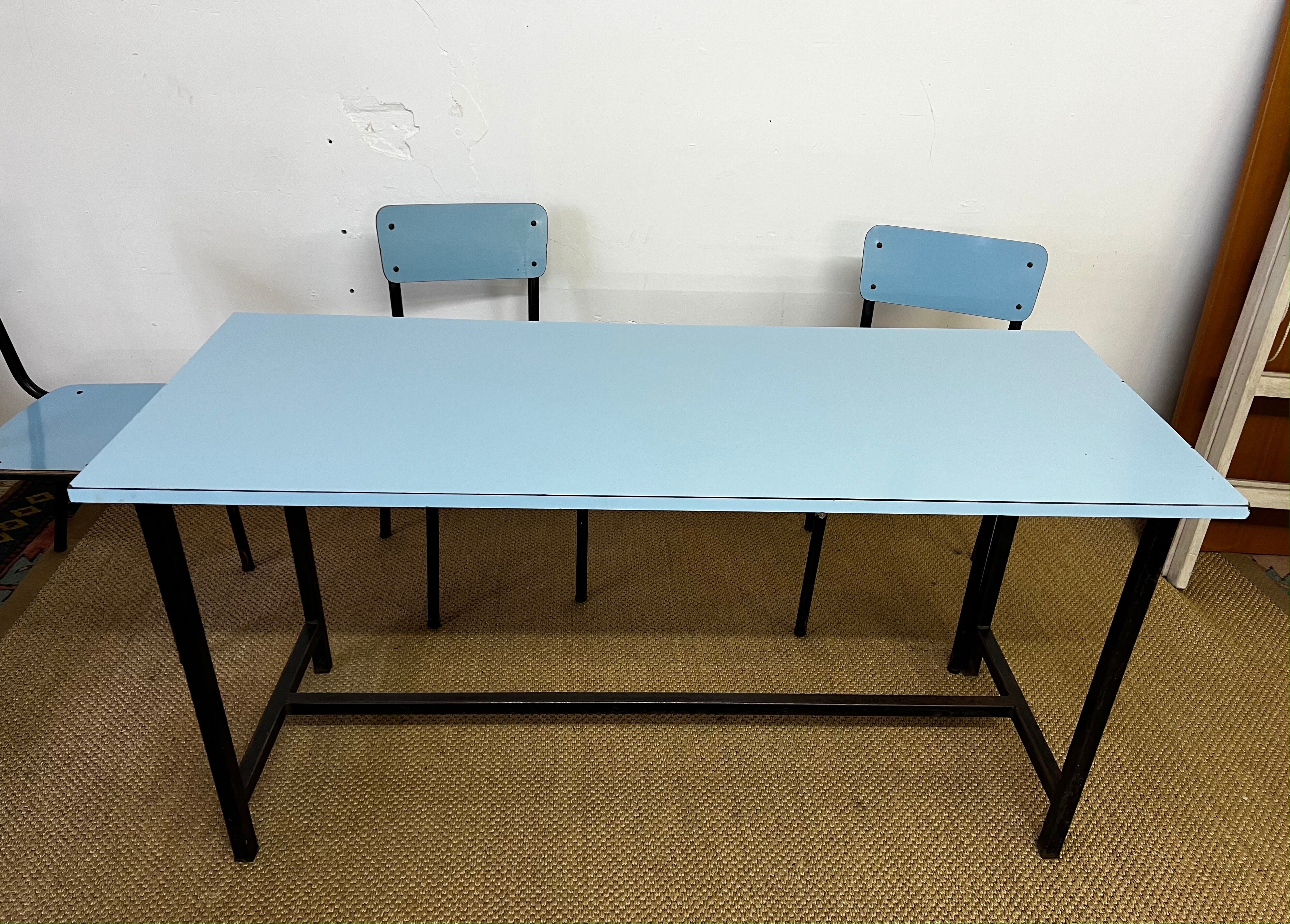 Blue formica table & chairs set