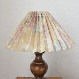 Wooden table lamp with vintage floral pleated lampshade