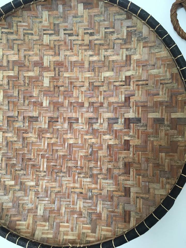 Wall composition of baskets and braided wicker trays