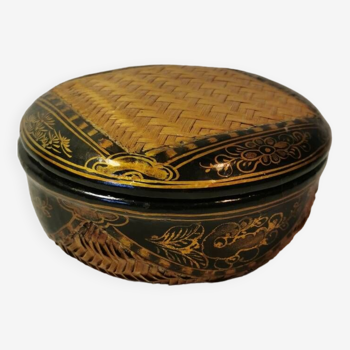 Old napoleon iii paper mache and straw marquetry box