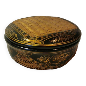 Old napoleon iii paper mache and straw marquetry box