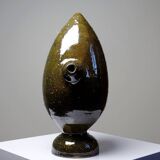 Ancienne gargoulette "Magique" oeuf en grès vernissé/émaillé et sablé