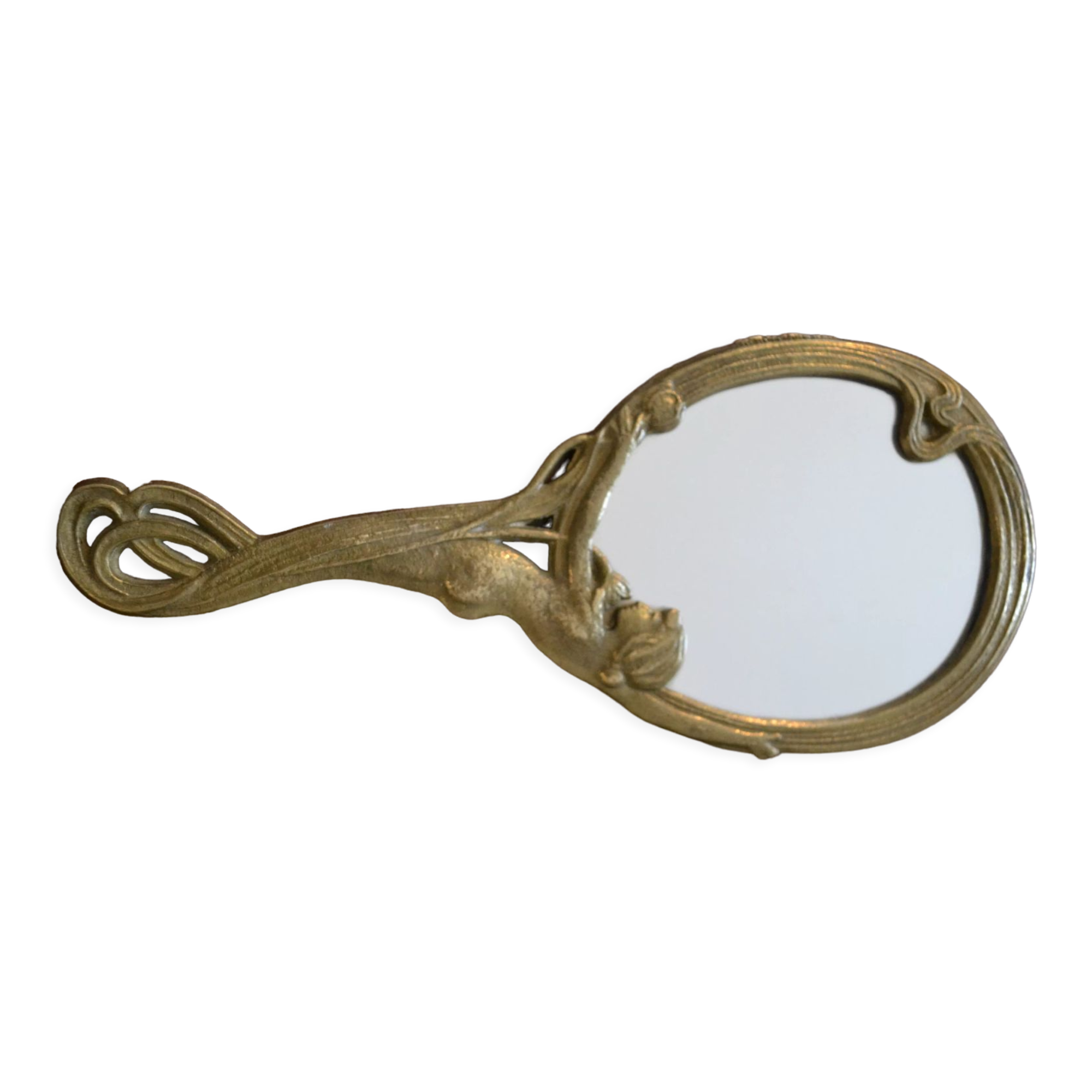 Brass hand "nymph" mirror
