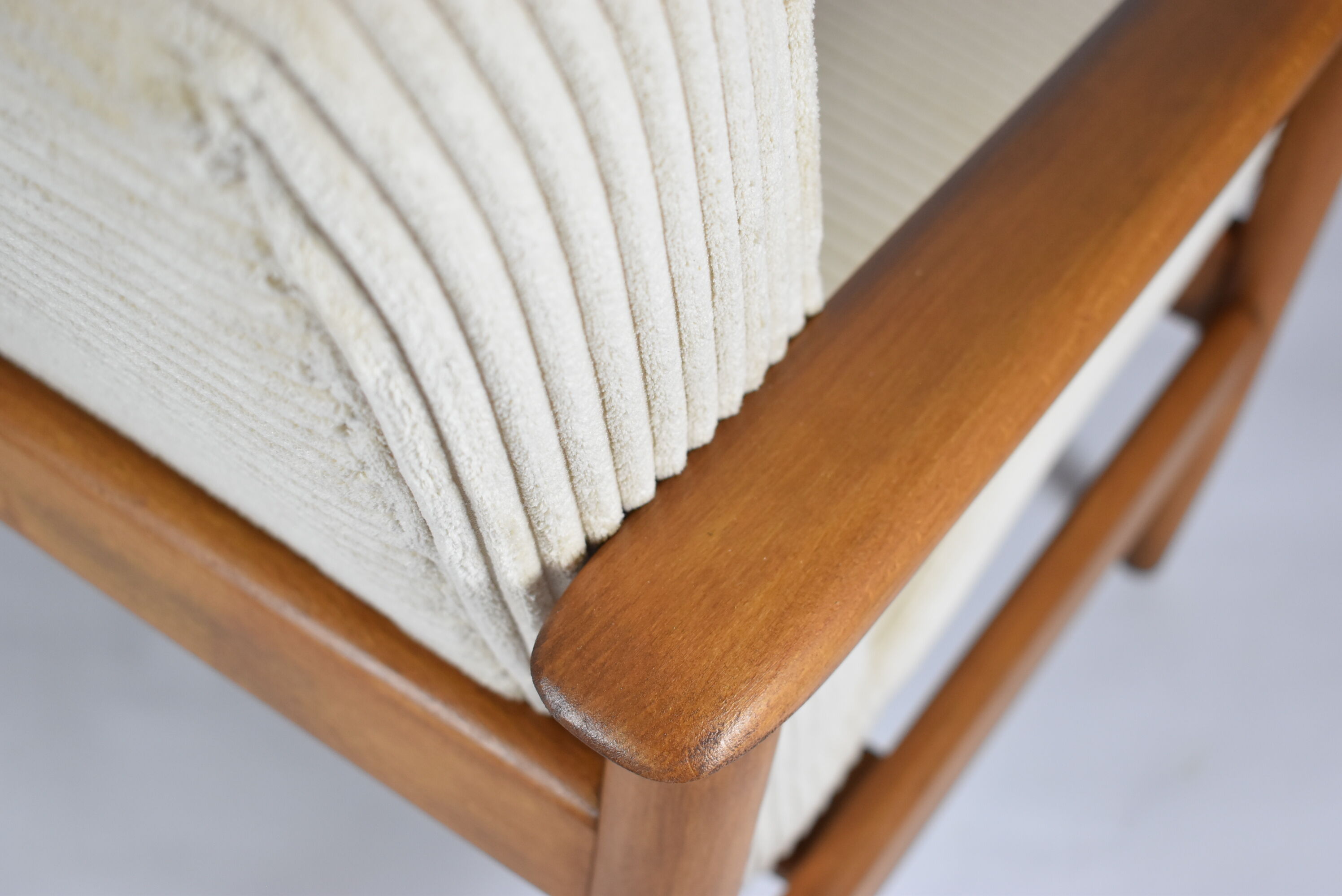 Original scandinavian armchair, renovated, 1960s, teak, beige Cord