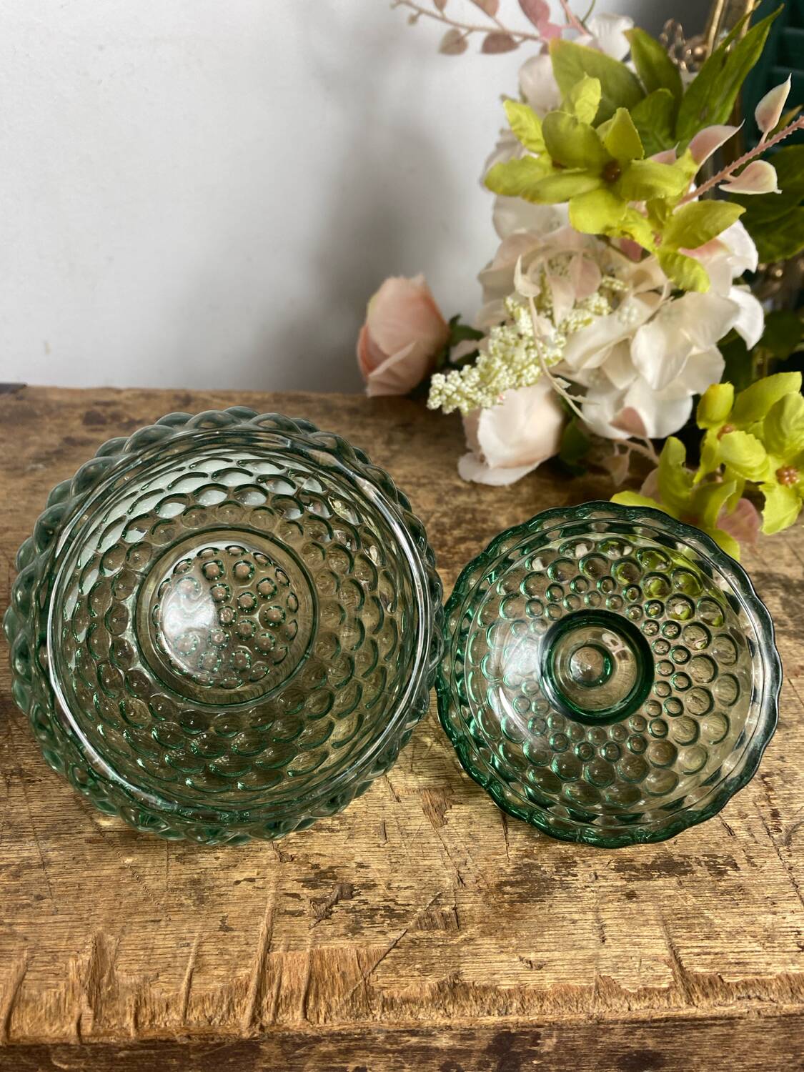 Glass candy box, embossed bubbles