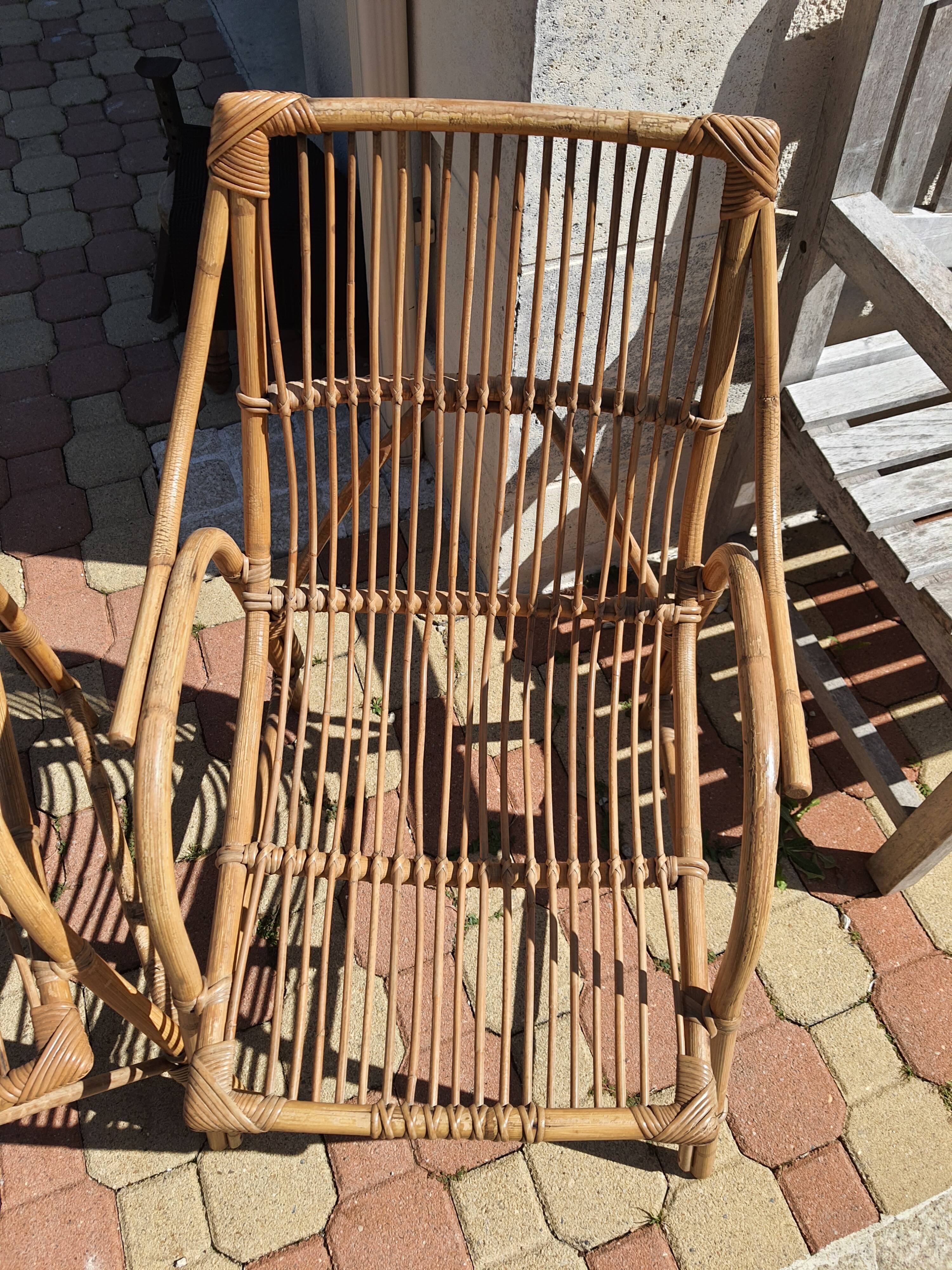 Pair of vintage rattan armchairs