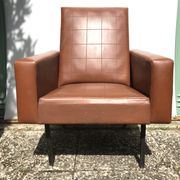 Ancient 70s brown black metal legs armchair wood vintage