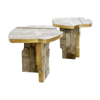 Italian contemporary brass and ceramic side tables