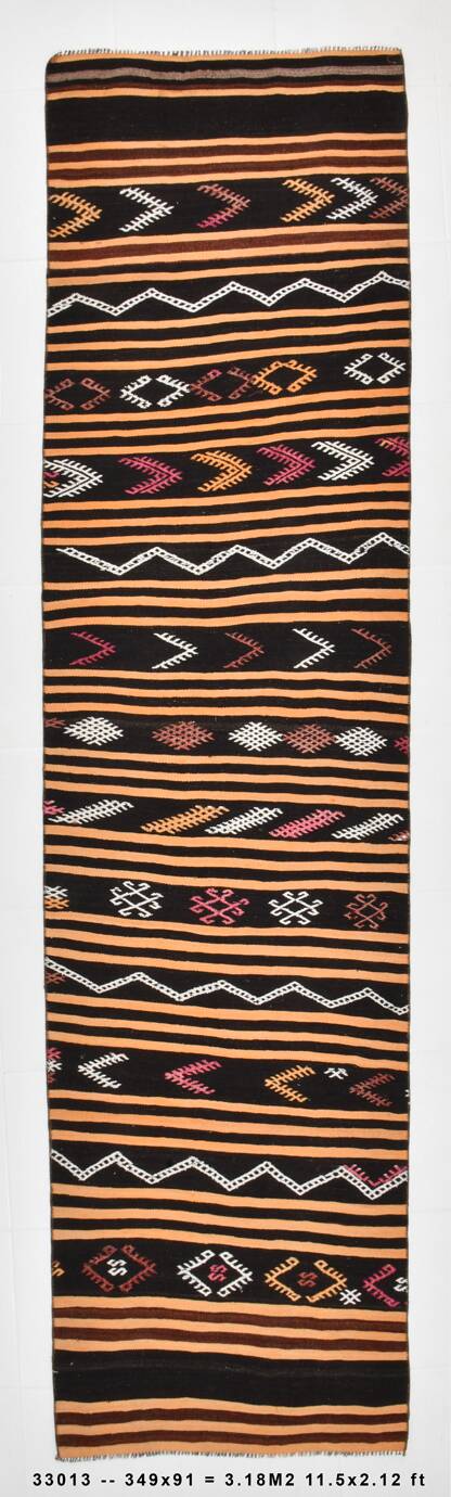 3x12 Pinstriped Kilim Runner Rug, 91x349Cm