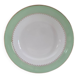 Round hollow plate in water green with a golden frieze, Cafés Lemaire.