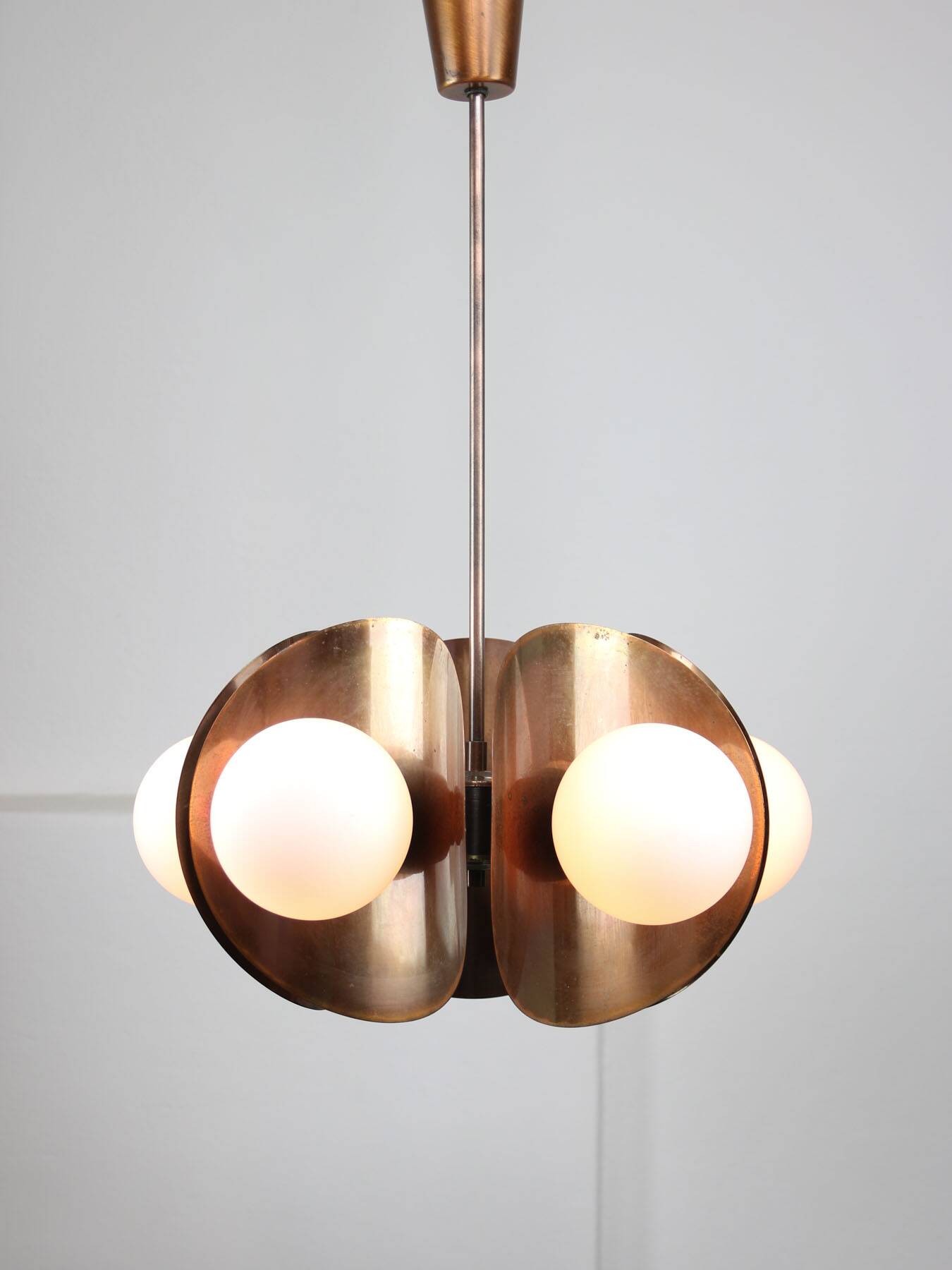 Vintage Italian Copper and Opaline Chandelier, 70s