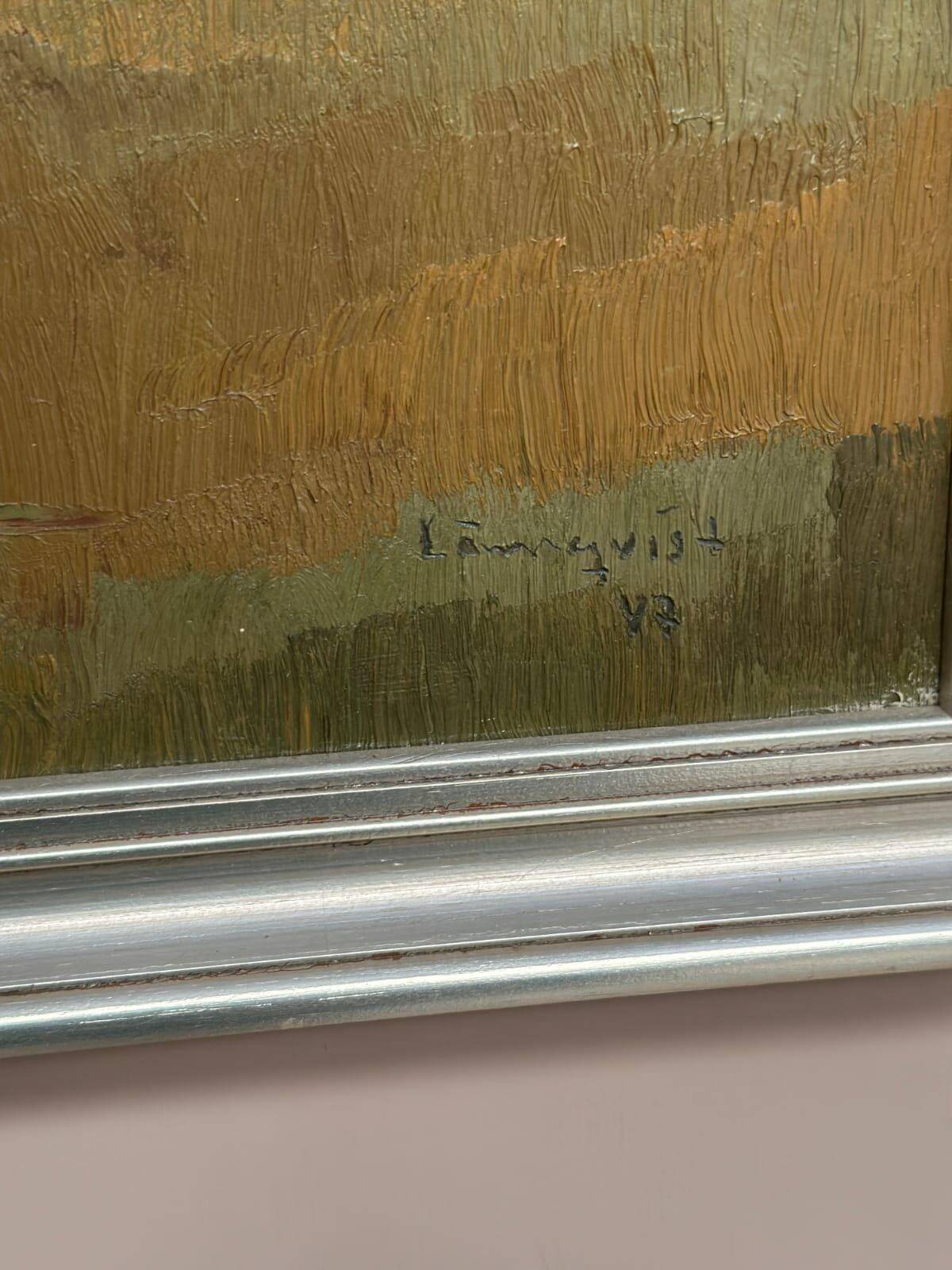 Huile su masonite suédoise du milieu du siècle – « Motif forestier » par Lönnqvist