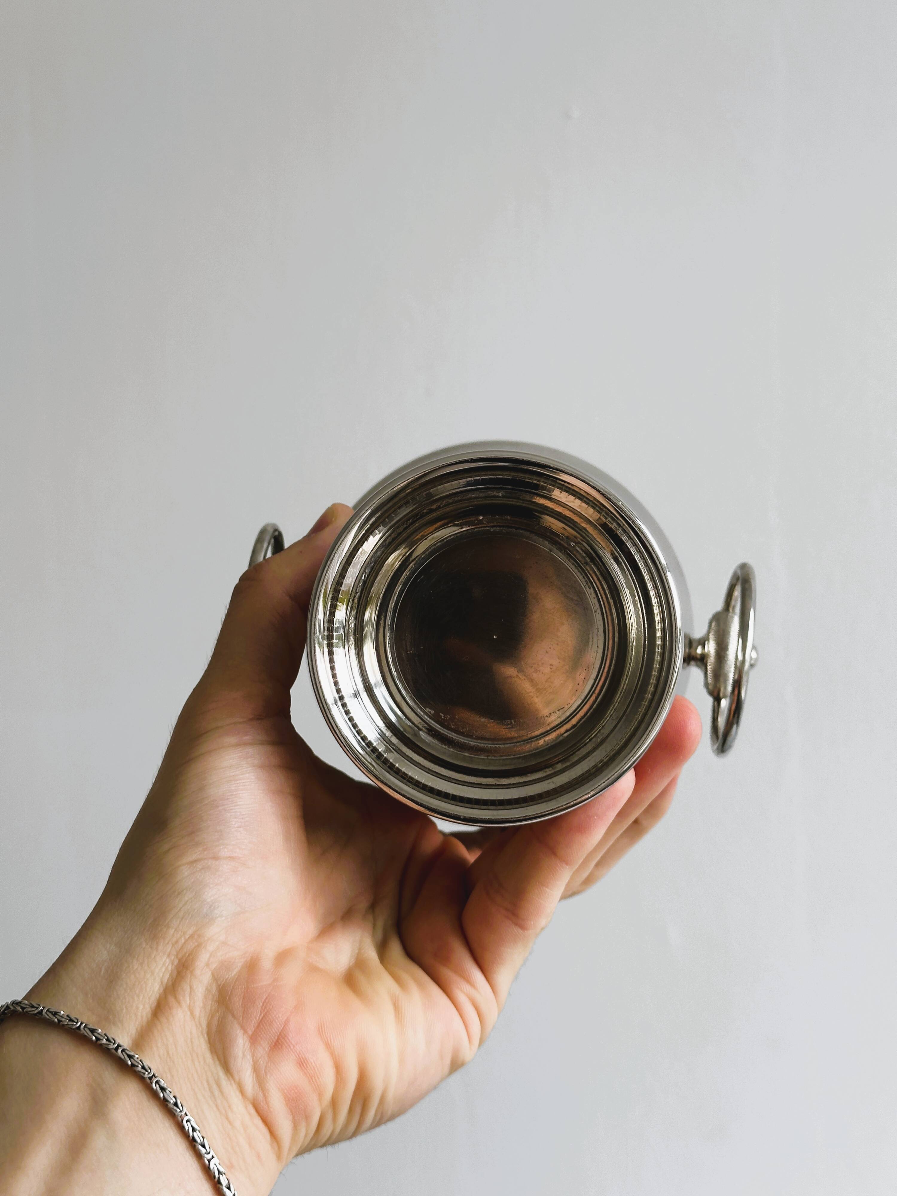 Small silver metal ice bucket