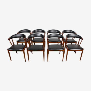 Series of 8 Danish chairs in Teak and Skai by Johannes Andersen for Broderna Andersen 1964.