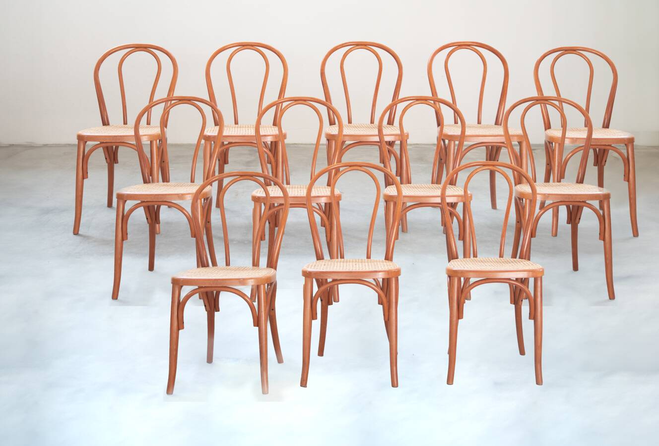 Bent beech wood chairs with straw seats, no. 34 total, 1990-2000