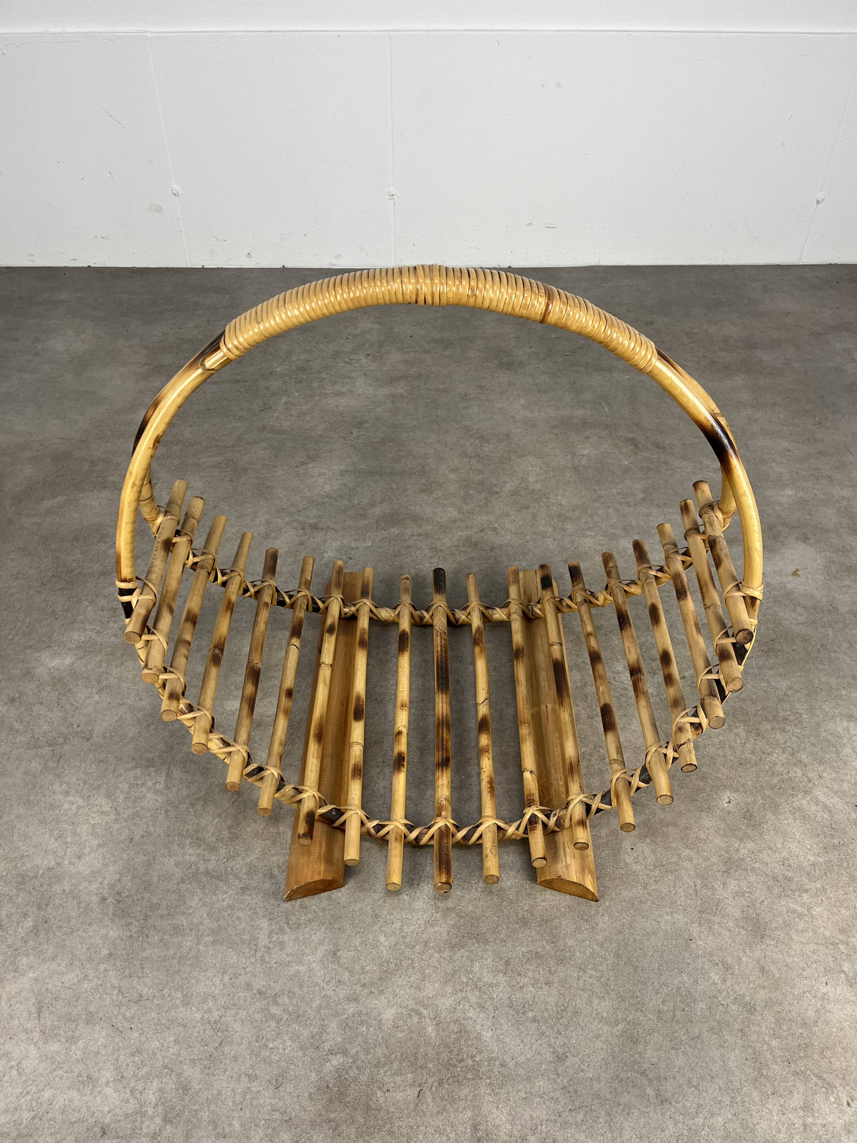 Vintage rattan log basket, 1960s