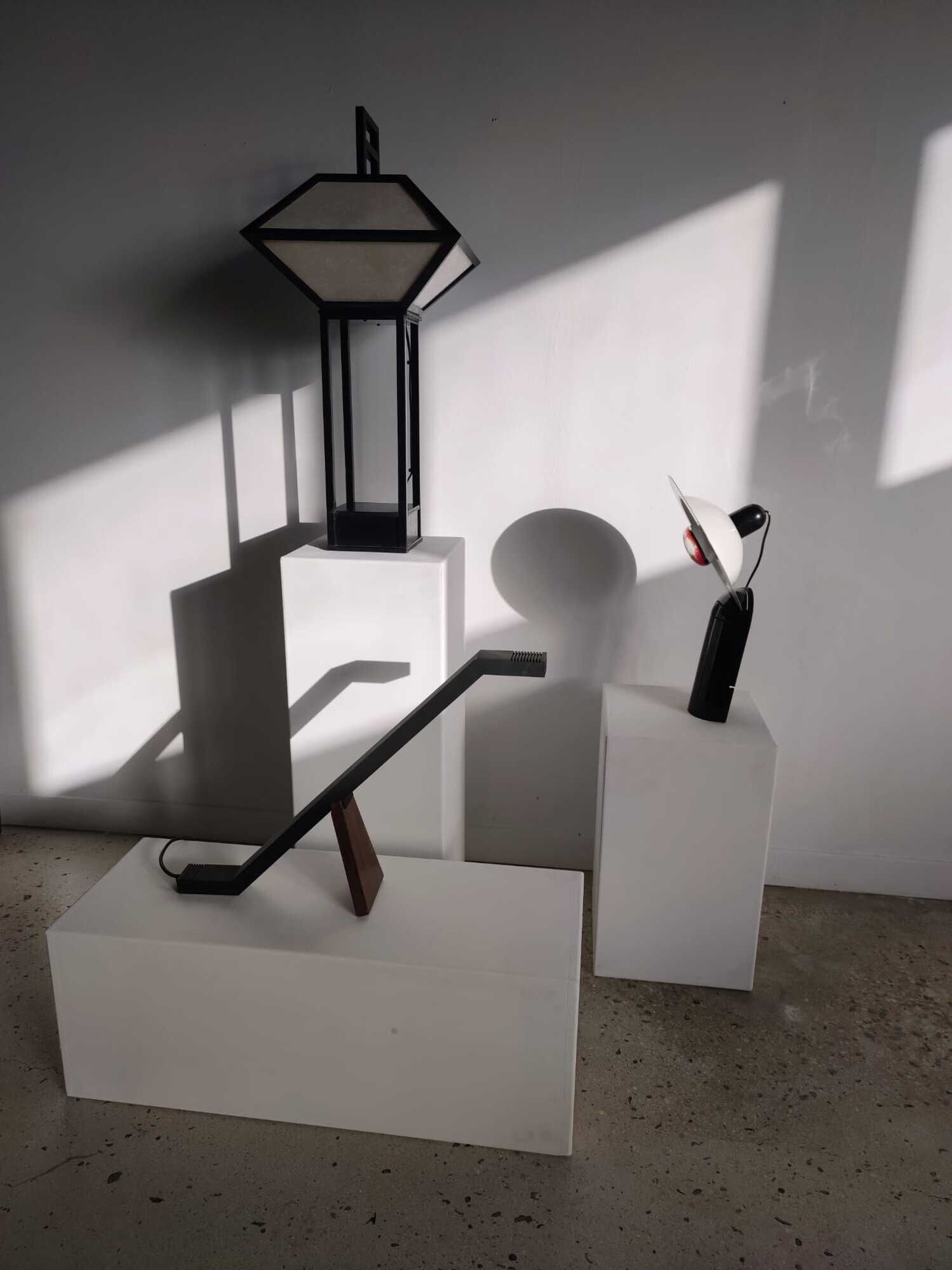 Japanese lamp in black lacquered wood and rice paper H:75cm