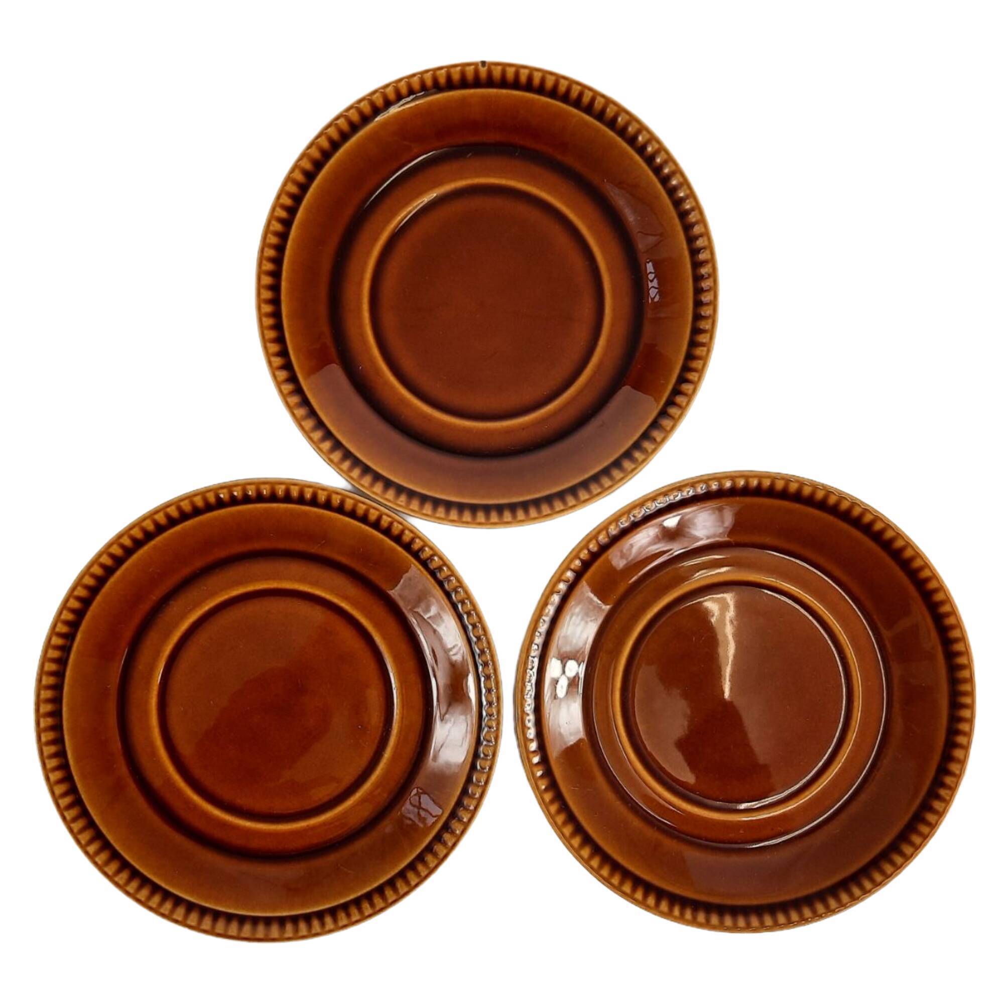 Tea service for Six vintage boch pattern brown, white and green
