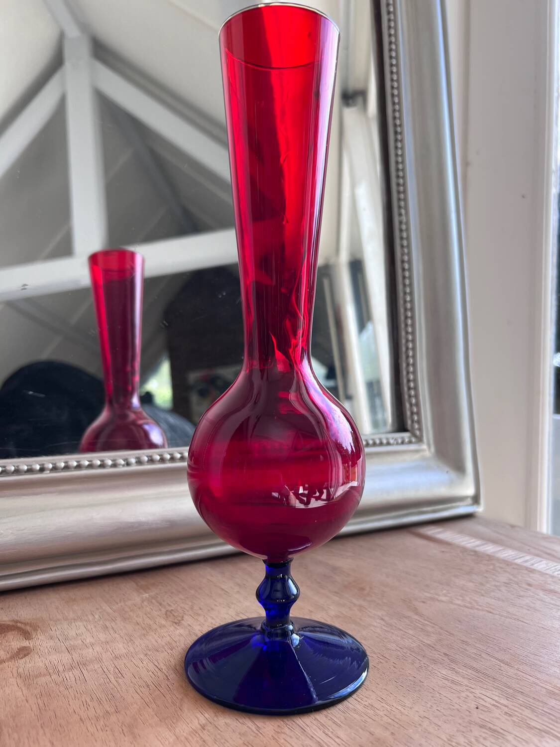 Red and blue blown glass soliflore vase - Murano style - 29 cm