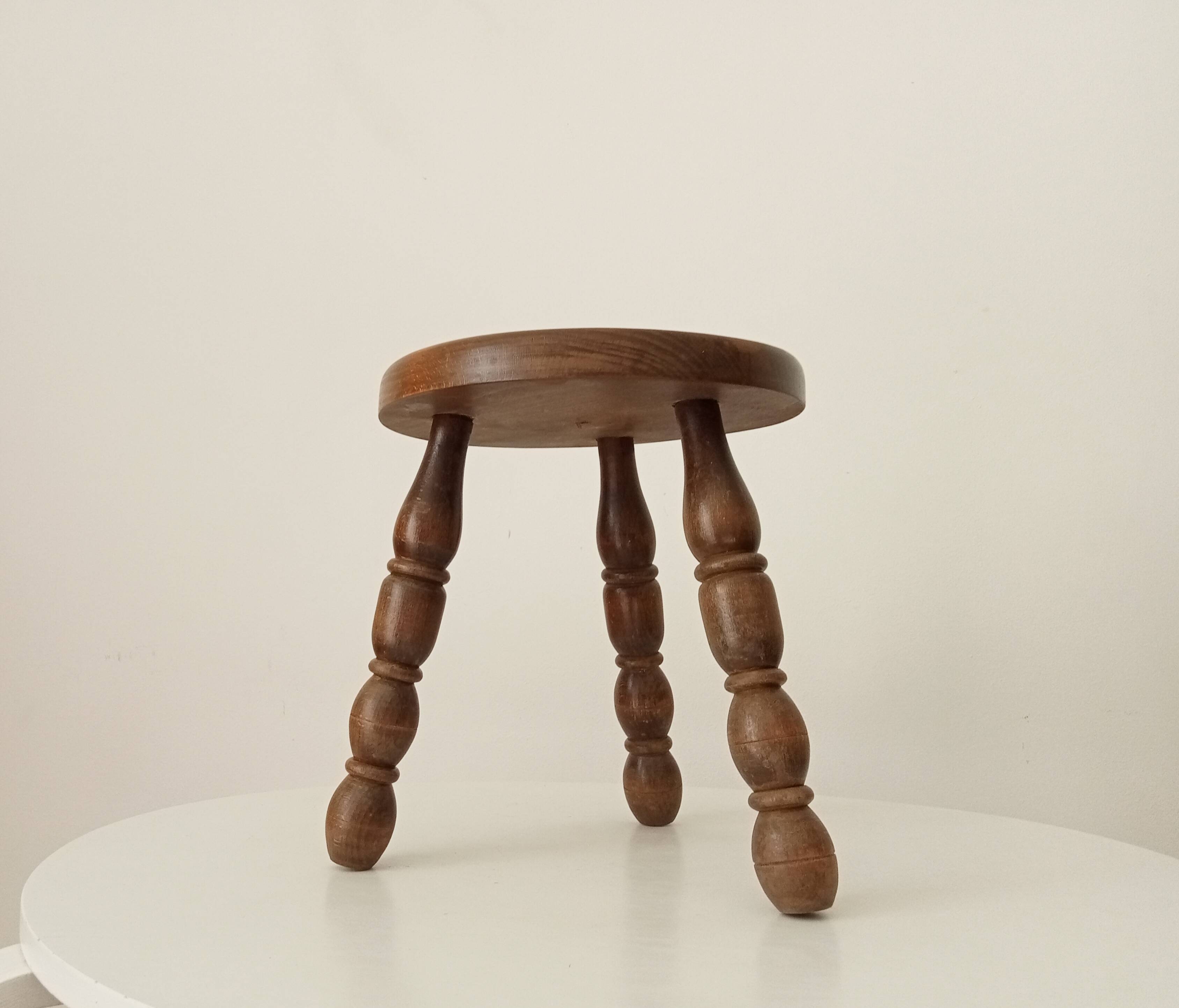 Vintage turned wood tripod stool