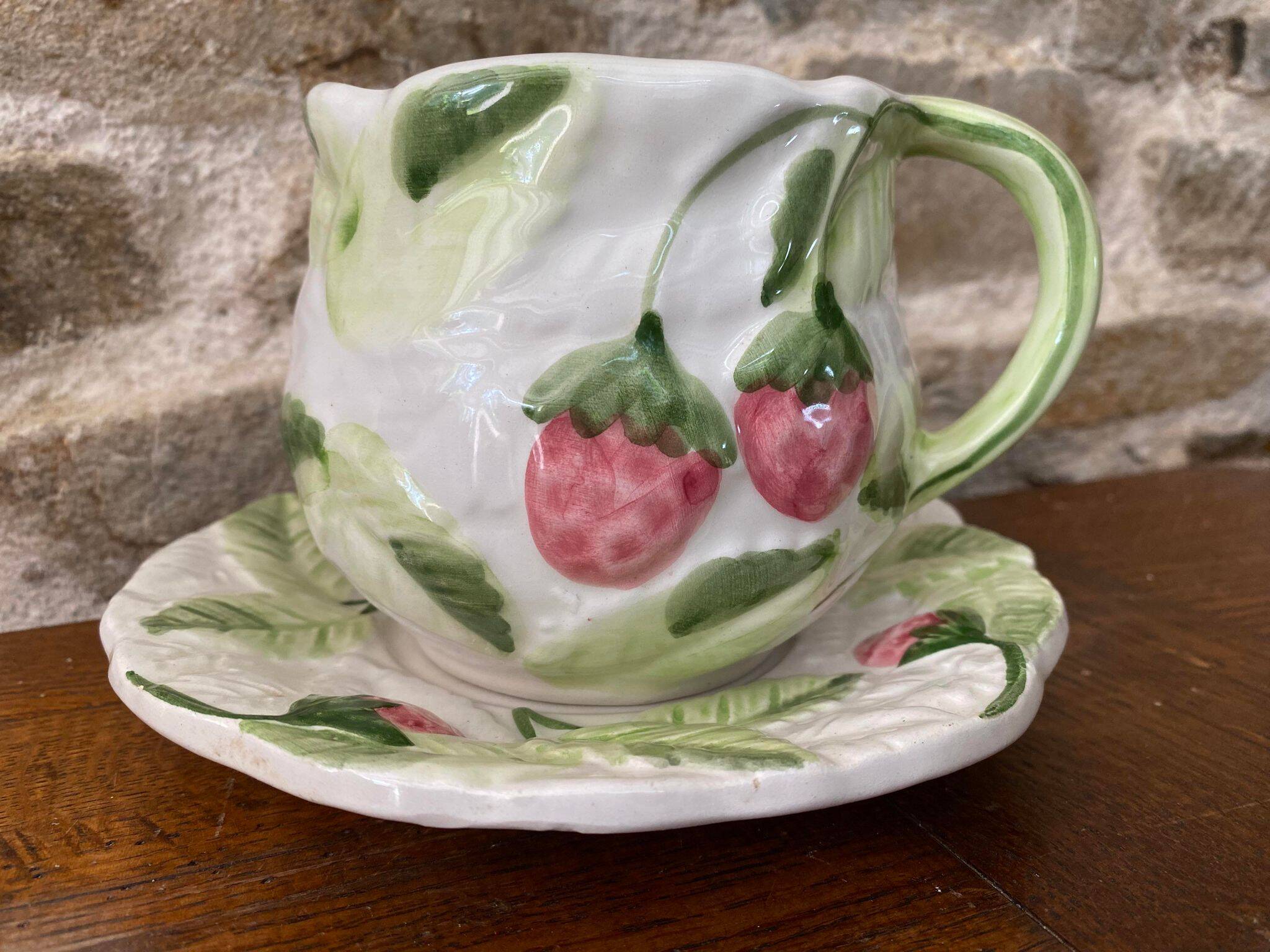 Slush cup and saucer with strawberry and leaf decoration Portugal