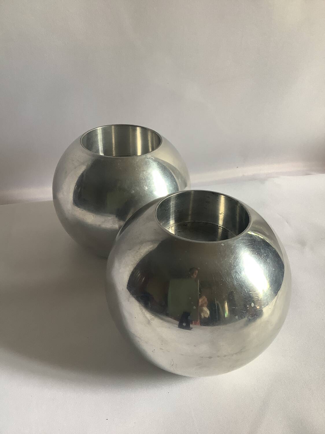 2 vintage aluminum spherical candle holders model Nässjö