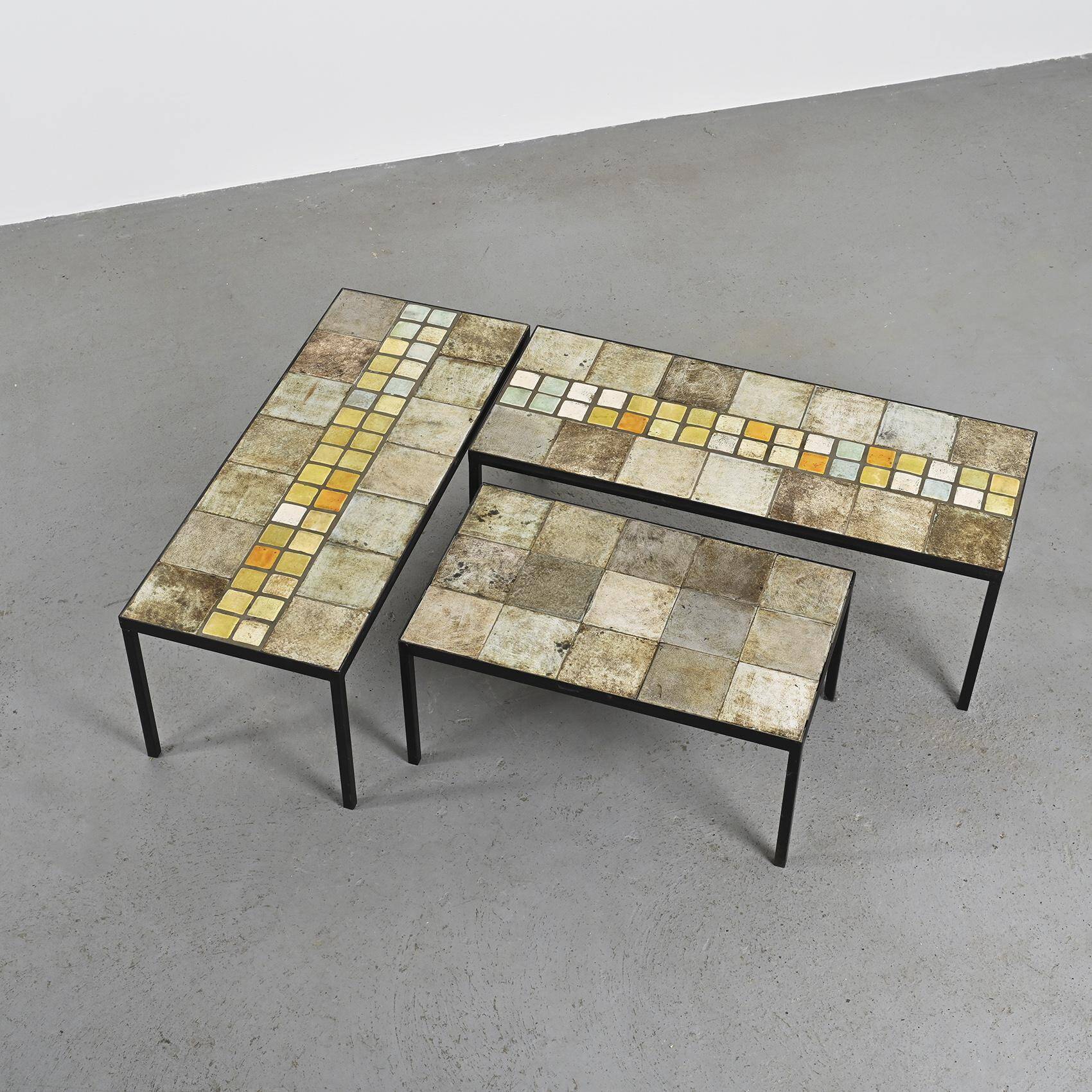 Three ceramic coffee tables by Les 2 Potiers, France, circa 1965