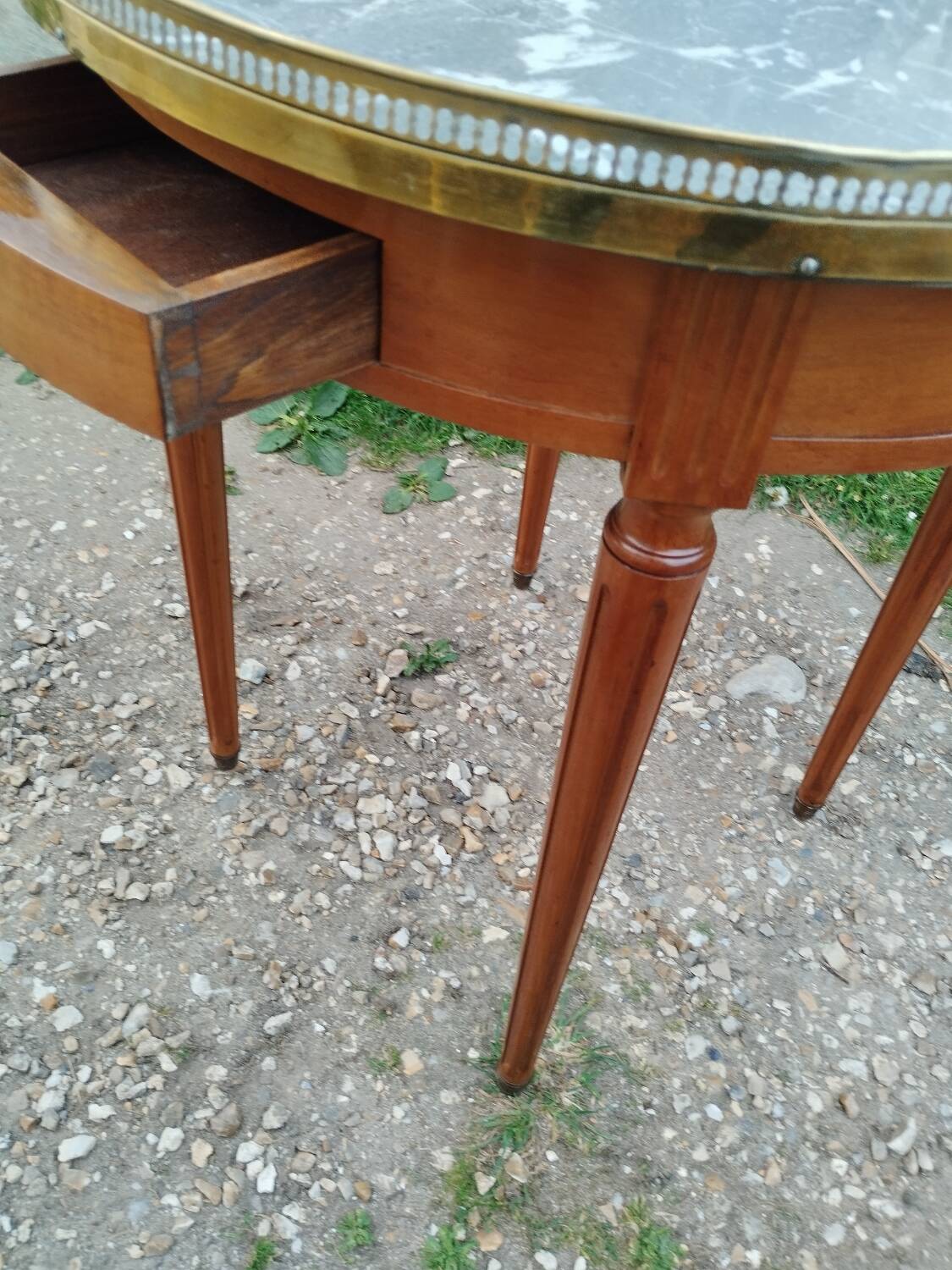 Antique bouillotte table with marble top, Louis XVI style